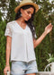 Anna-Kaci Pleated Lace Short Sleeve Crochet V Neck Blouse Top for Women