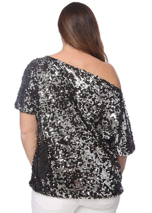 Anna-Kaci Plus Size One Shoulder Sequin Top for Women by Anna-Kaci | Alilang