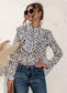 Anna-Kaci Polka Dot Print Ruffle Front High Neck Chiffon Long Sleeve Blouse