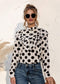 Anna-Kaci Polka Dot Print Ruffle Front High Neck Chiffon Long Sleeve Blouse