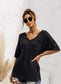 Anna-Kaci Popcorn Stitch Knit Deep V Neck Summer Pocket T-Shirt Top for Women Black / Small 0-4