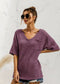 Anna-Kaci Popcorn Stitch Knit Deep V Neck Summer Pocket T-Shirt Top for Women