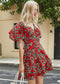 Anna-Kaci Rose Floral Print Ruffle Swing Dress Short Sleeve A Line for Women