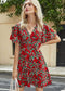 Anna-Kaci Rose Floral Print Ruffle Swing Dress Short Sleeve A Line for Women
