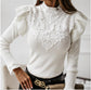 Anna-Kaci Round Neck Lace Detail Ruffle Shoulder Long Sleeve Top for Women L / White