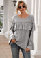 Anna-Kaci Ruffle Chest Yoke Long Bell Sleeve Top Solid Color for Women