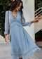 Anna-Kaci Ruffle Dot Printed Spring Maxi Long Sleeve Dress | Anna-Kaci Light Blue / Small 0-4