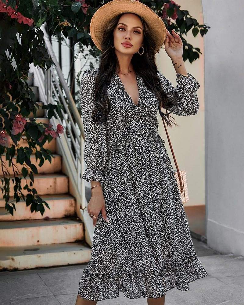 Anna-Kaci Ruffle Dot Printed Spring Maxi Long Sleeve Dress | Anna-Kaci