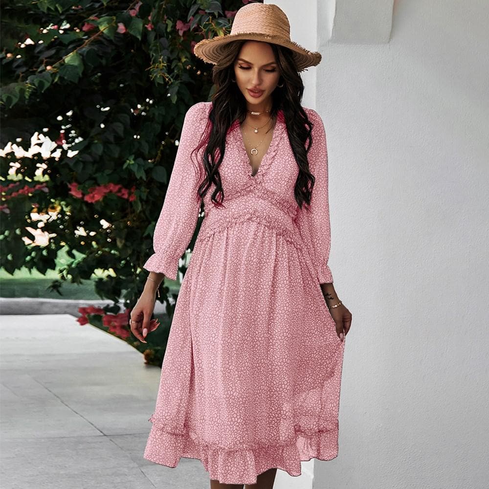 Anna-Kaci Ruffle Dot Printed Spring Maxi Long Sleeve Dress | Anna-Kaci