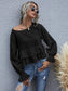 Anna-Kaci Ruffle Semi Cropped Long Sleeve Blouse Solid Color for Women