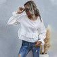 Anna-Kaci Ruffle Semi Cropped Long Sleeve Blouse Solid Color for Women