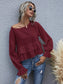 Anna-Kaci Ruffle Semi Cropped Long Sleeve Blouse Solid Color for Women