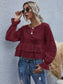 Anna-Kaci Ruffle Semi Cropped Long Sleeve Blouse Solid Color for Women