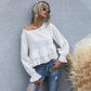 Anna-Kaci Ruffle Semi Cropped Long Sleeve Blouse Solid Color for Women XL 10-12 / White
