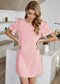 Anna-Kaci Ruffle Shoulder Pink Picnic Tunic Dress with Short Sleeves for Women