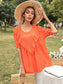 Anna-Kaci Ruffle V-Drop Tunic Blouse Round Neck Half Sleeves Top for Women Small 0-4 / Sunrise Orange