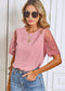 Anna-Kaci Sheer Floral Lace Short Sleeve Blounce with Round Neck For Women