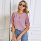 Anna-Kaci Sheer Floral Lace Short Sleeve Blounce with Round Neck For Women