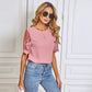 Anna-Kaci Sheer Floral Lace Short Sleeve Blounce with Round Neck For Women