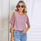 Anna-Kaci Sheer Floral Lace Short Sleeve Blounce with Round Neck For Women Large 8-10 / Purple