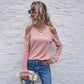 Anna-Kaci Solid Color Cold Shoulder Long Sleeve Ribbed Knit Top for Women