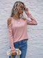 Anna-Kaci Solid Color Cold Shoulder Long Sleeve Ribbed Knit Top for Women