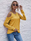 Anna-Kaci Solid Color Cold Shoulder Long Sleeve Ribbed Knit Top for Women