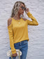 Anna-Kaci Solid Color Cold Shoulder Long Sleeve Ribbed Knit Top for Women