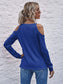 Anna-Kaci Solid Color Cold Shoulder Long Sleeve Ribbed Knit Top for Women