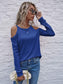 Anna-Kaci Solid Color Cold Shoulder Long Sleeve Ribbed Knit Top for Women
