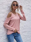 Anna-Kaci Solid Color Cold Shoulder Long Sleeve Ribbed Knit Top for Women