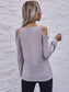 Anna-Kaci Solid Color Cold Shoulder Long Sleeve Ribbed Knit Top for Women