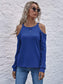 Anna-Kaci Solid Color Cold Shoulder Long Sleeve Ribbed Knit Top for Women Large 8-10 / Blue