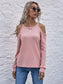 Anna-Kaci Solid Color Cold Shoulder Long Sleeve Ribbed Knit Top for Women Large 8-10 / Pink