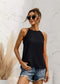 Anna-Kaci Solid Color Keyhole Back Relaxed Fit Light Halter Top for Women L / Black