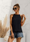 Anna-Kaci Solid Color Keyhole Back Relaxed Fit Light Halter Top for Women