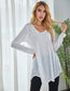 Anna-Kaci Solid Color Round Neck Patch Pocket Long Sleeve Shirt for Women 2XL / White