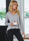 Anna-Kaci Solid Color Round Neck Patch Pocket Long Sleeve Shirt for Women