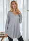 Anna-Kaci Solid Color Round Neck Patch Pocket Long Sleeve Shirt for Women