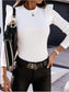 Anna-Kaci Solid Color Round Neck Ruffle Long Sleeve Fitted Top for Women