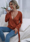 Anna-Kaci Solid Color Surplice Front Long Sleeve Tie Waist Blouse for Women