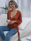 Anna-Kaci Solid Color Surplice Front Long Sleeve Tie Waist Blouse for Women