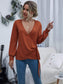 Anna-Kaci Solid Color Surplice Front Long Sleeve Tie Waist Blouse for Women