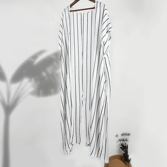 Anna-Kaci Stripe Short Sleeve Kimono Outerwear | Womens | Anna-Kaci One Size / White
