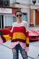 Anna-Kaci Striped Color Blocked Light Knit Long Sleeve Sweater for Women Large 8-10 / Pink