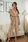 Anna-Kaci Striped Jumpsuit Romper V Neck Short Sleeve Wide Leg for Women Large 8-10 / Beige