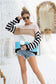 Anna-Kaci Striped Knitted Color Block Long Sleeve Light Sweater Top for Women