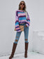 Anna-Kaci Striped Knitted Long Sleeve Sweater Round Neck Relaxed Fit for Women Large 8-10 / Purple