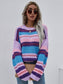 Anna-Kaci Striped Knitted Long Sleeve Sweater Round Neck Relaxed Fit for Women