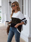 Anna-Kaci Striped Leopard Color Block Long Sleeve Pull Over Top for Women